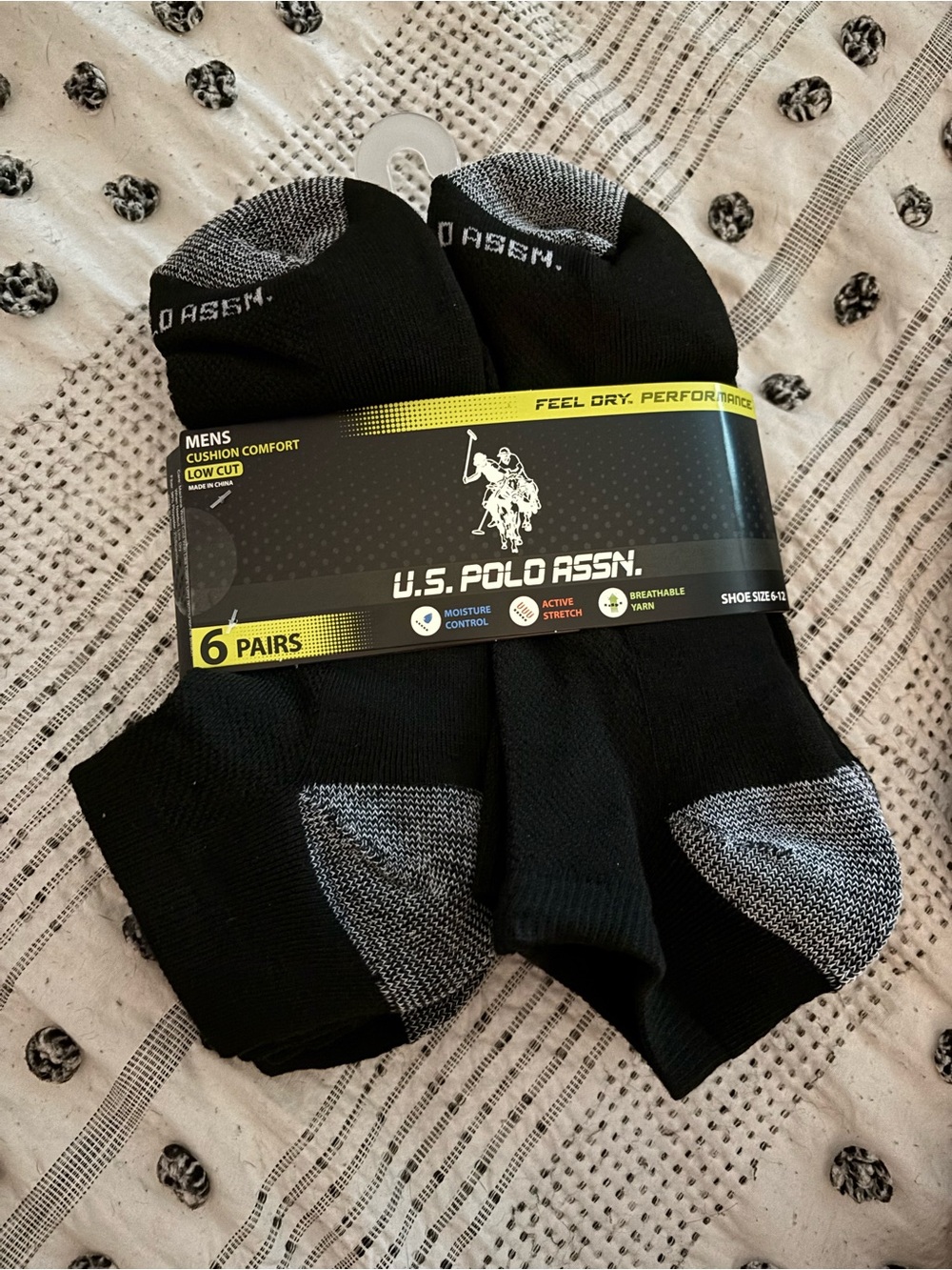 U.S. Polo Assn. Men’s Low Cut Athletic Socks - Black with Gray Accents (6 Pairs)